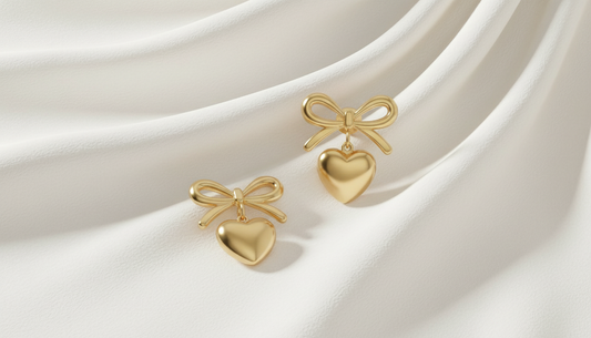 Golden Bow Heart Drop Earrings