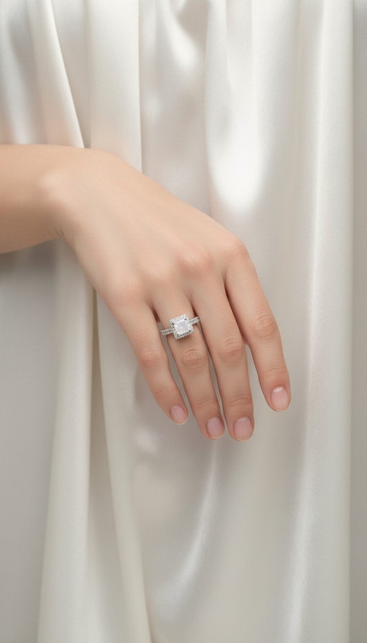 Crystal Luxe Square Halo Ring