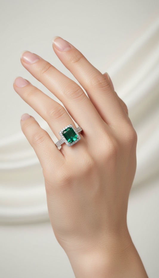 Emerald Radiance Halo Ring