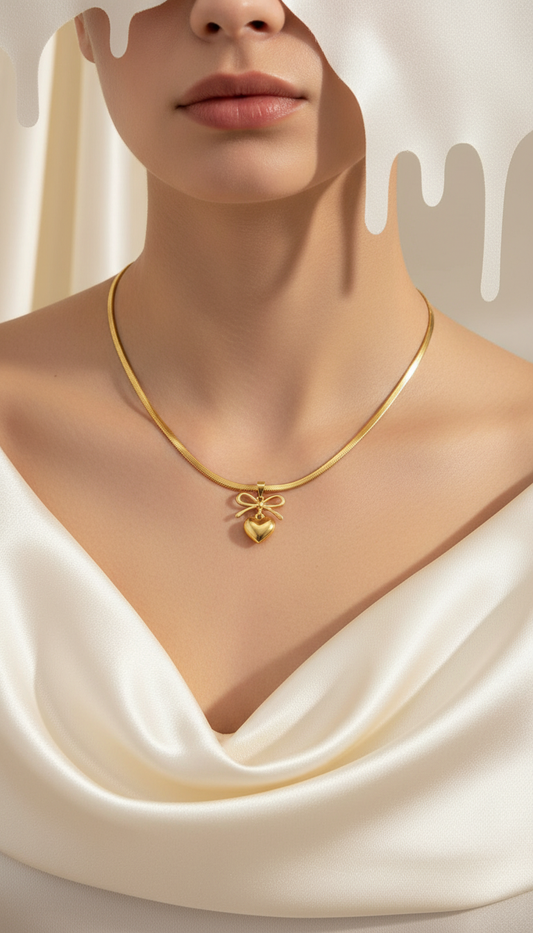 Golden Bow Heart Charm Pendant