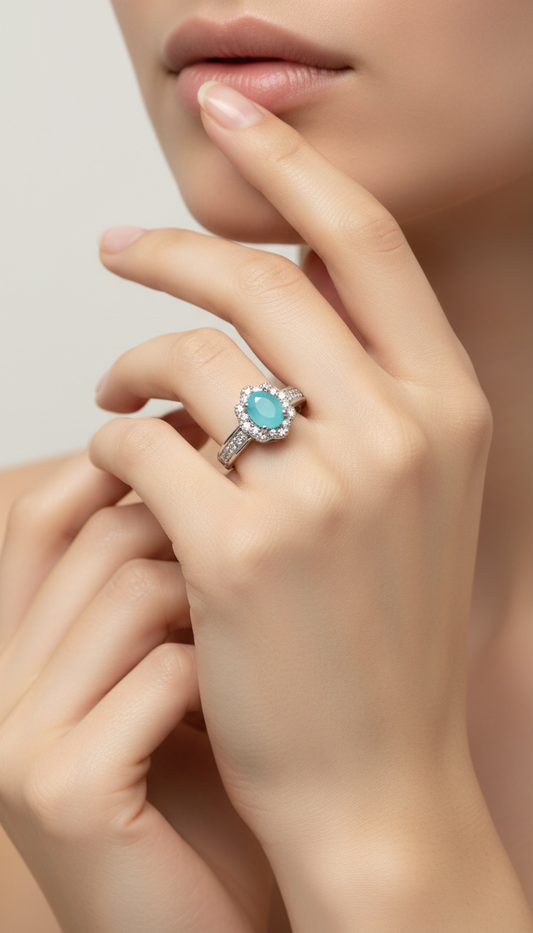 Aqua Bloom Halo Ring