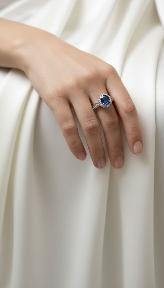 Sapphire Glow Halo Ring